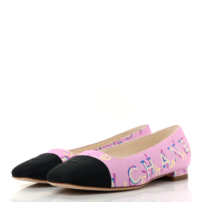 Chanel Fabric Grosgrain CC Flats 36 Pink Beige Black 3 of 8