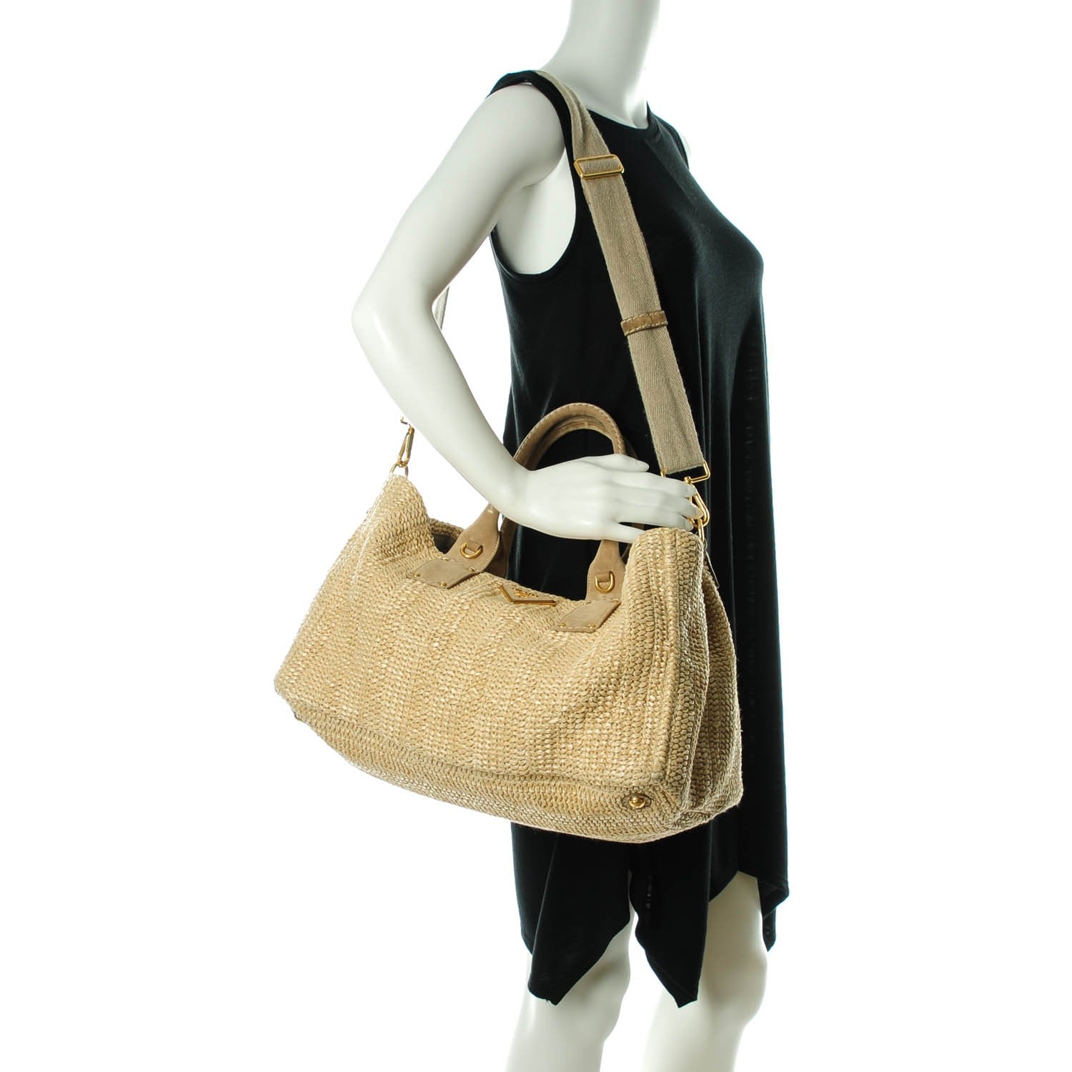 Prada Raffia Suede Tote Naturale 2 of 8