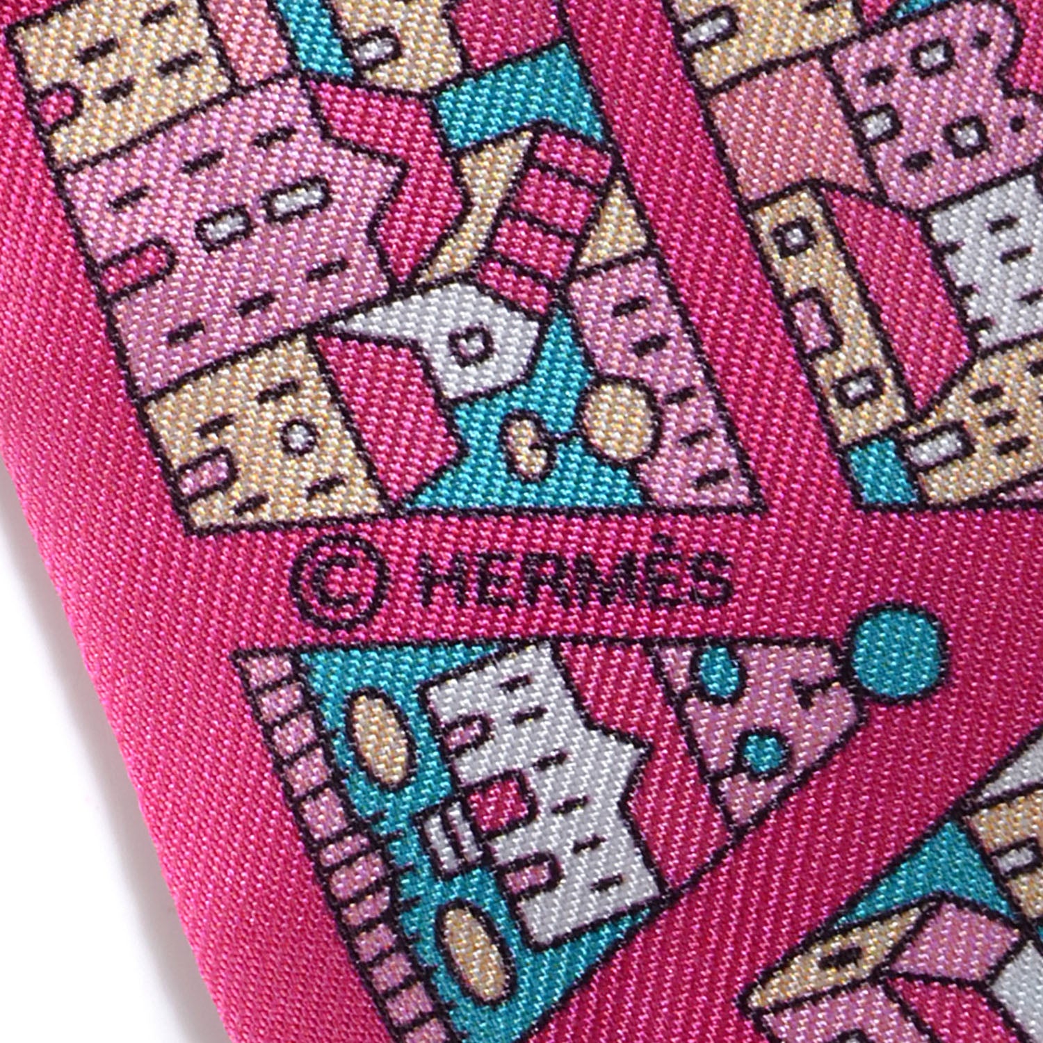 Hermes Silk Rive Droite Rive Gauche Twilly Rose Vif Turquoise Creme 5 of 9