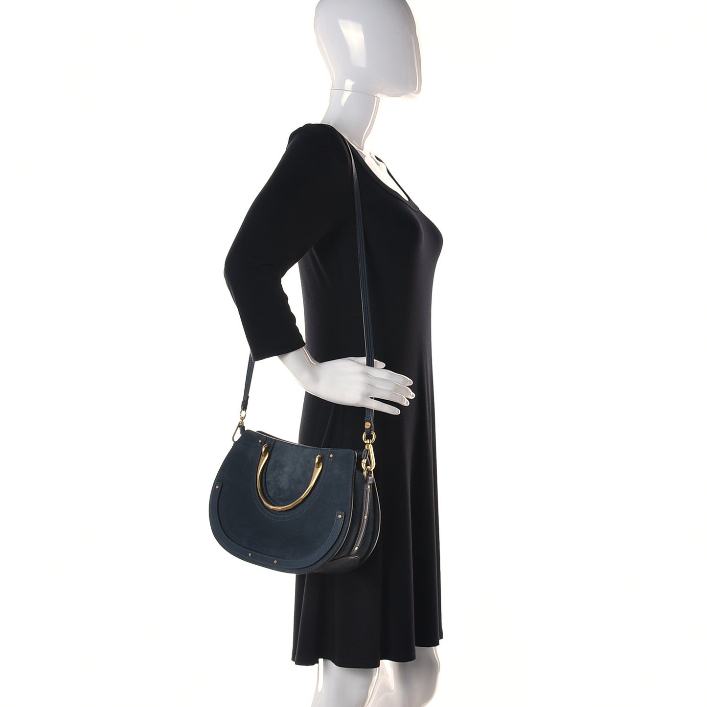 Calfskin Suede Medium Pixie Shoulder Bag Silver Blue