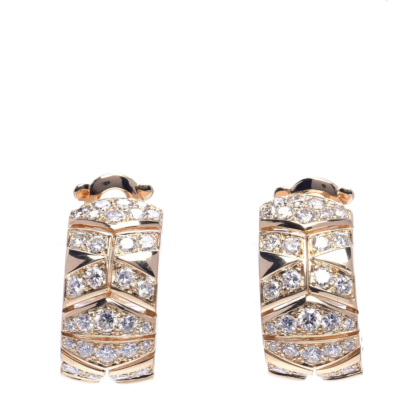 18K Yellow Gold Diamond Chevron Clip-On Hoop Earrings