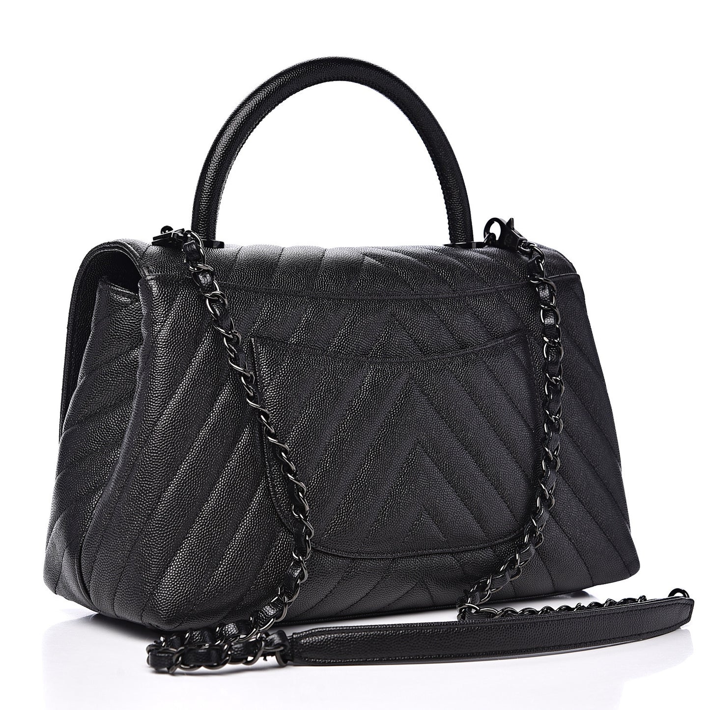 Caviar Chevron Quilted Small Coco Handle Flap So Black