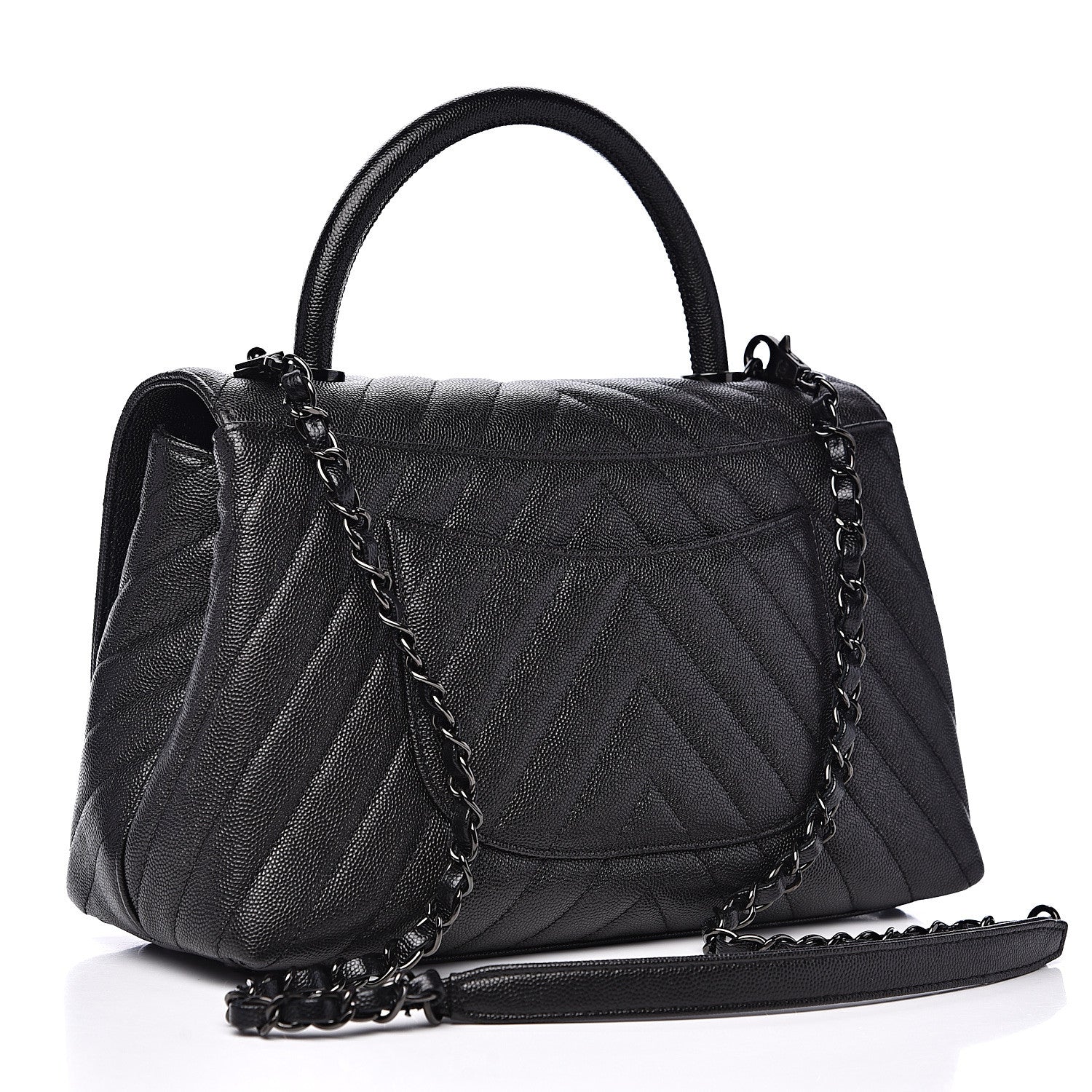Chanel Caviar Chevron Quilted Small Coco Handle Flap So Black 2 of 10