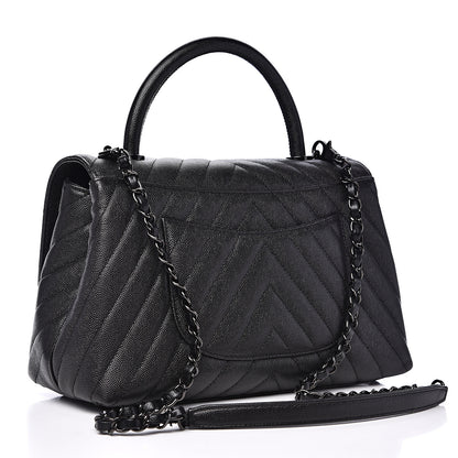 Chanel Caviar Chevron Quilted Small Coco Handle Flap So Black 2 of 10