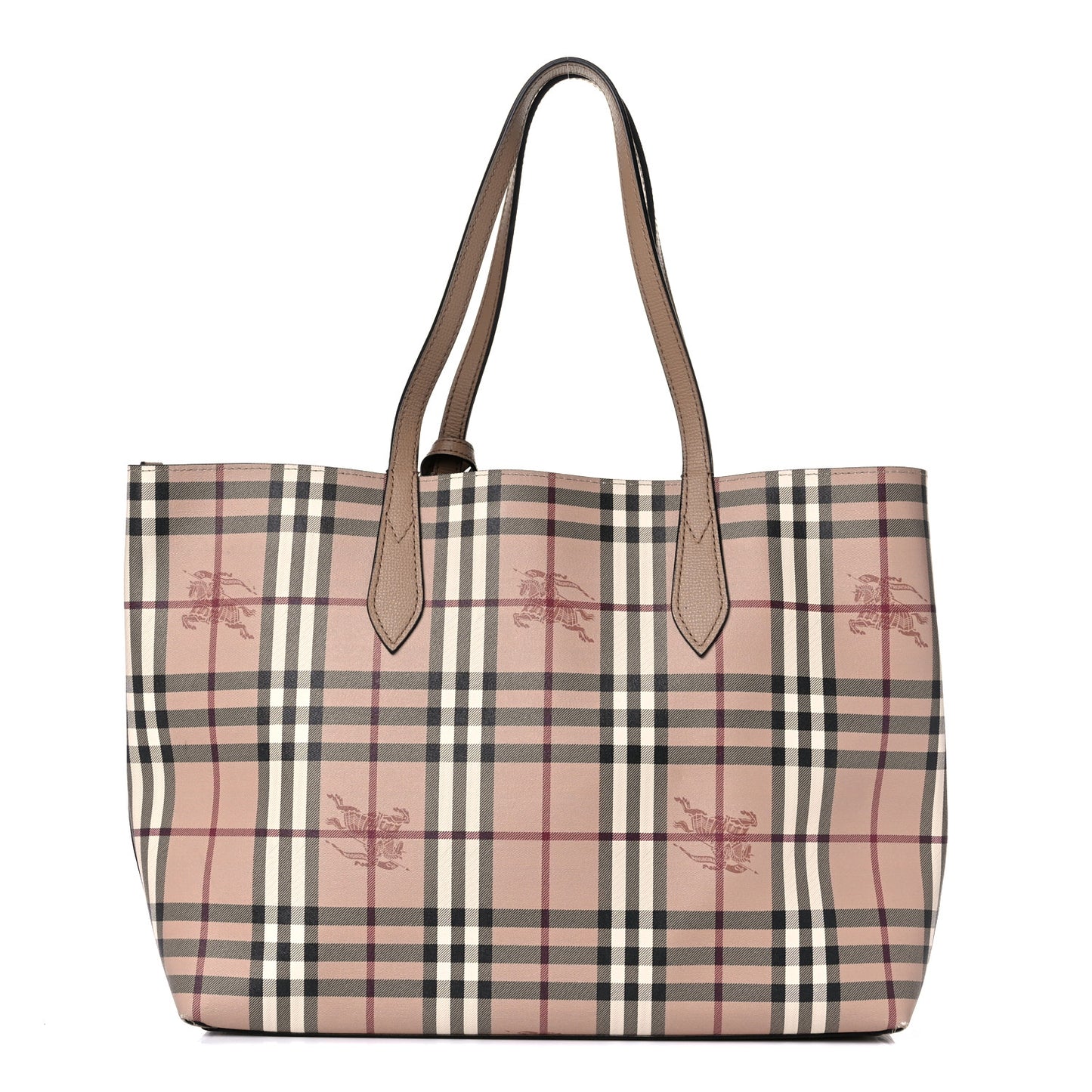 Grainy Calfskin Haymarket Check Medium Reversible Tote Camel