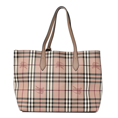Burberry Grainy Calfskin Haymarket Check Medium Reversible Tote Camel 11 of 21