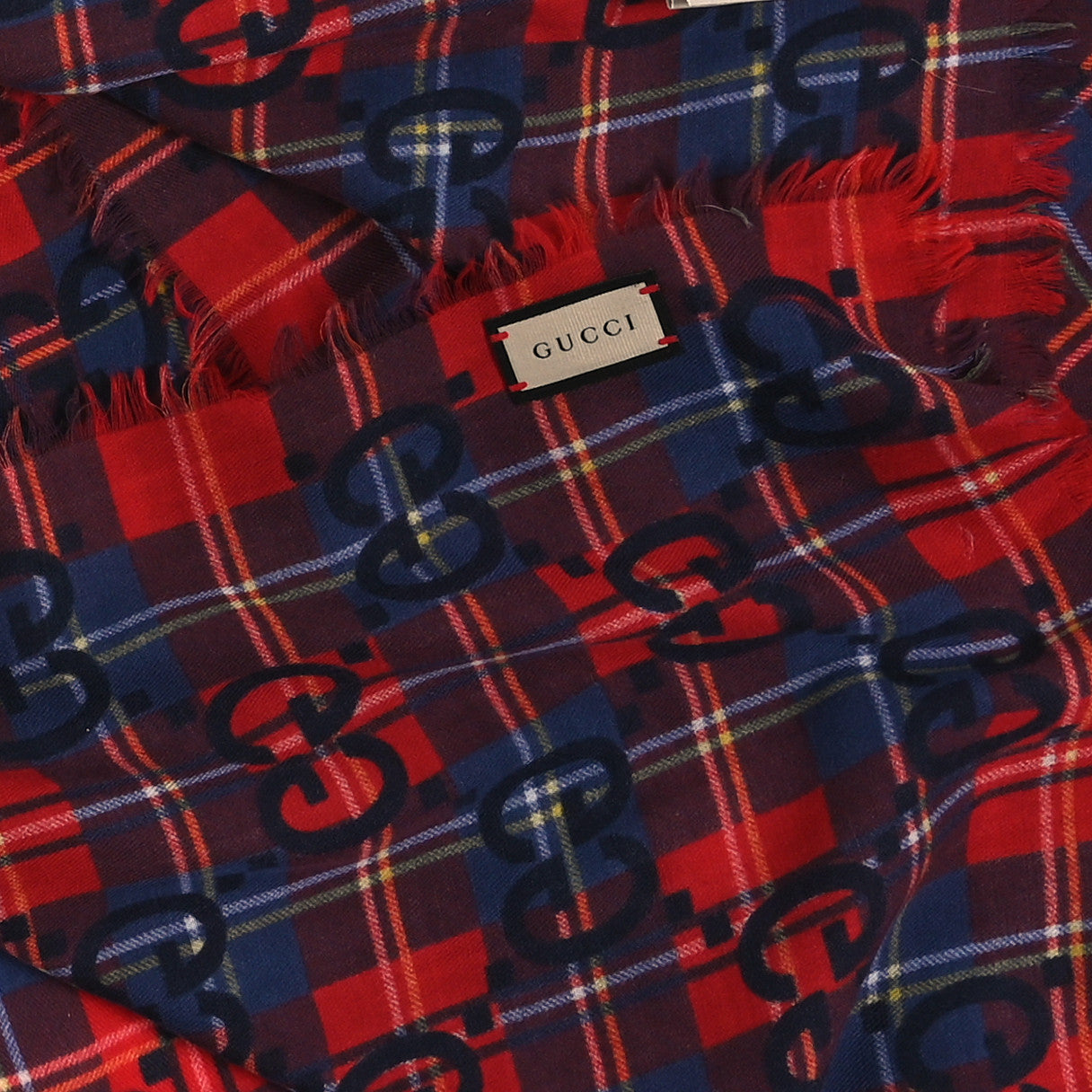 Gucci Wool GG Monogram Scarf Red Blue 4 of 4