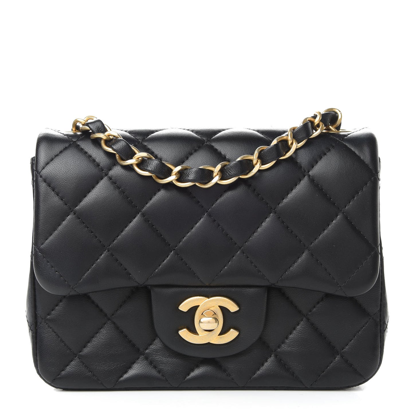 Lambskin Quilted Mini Square Flap Black