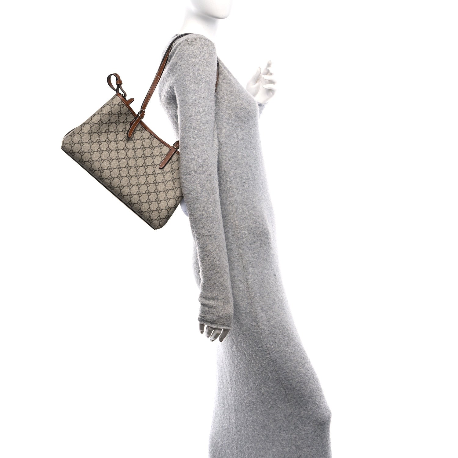 Gucci GG Supreme Monogram Emblem Medium Tote Bag Beige Dark Brown 2 of 11