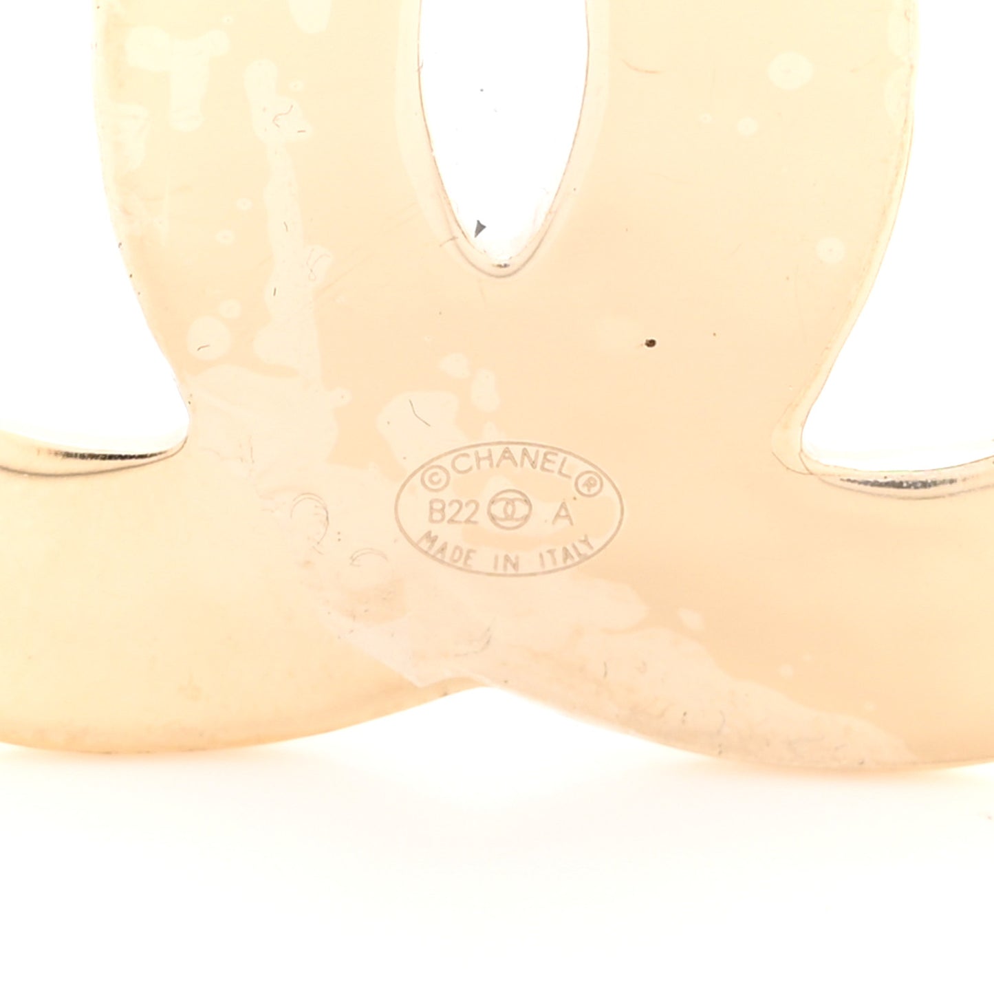 Metal Enamel CC Brooch White Light Gold