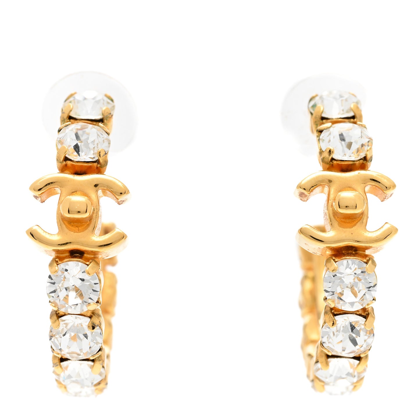 Crystal CC Turnlock Hoop Earrings Gold