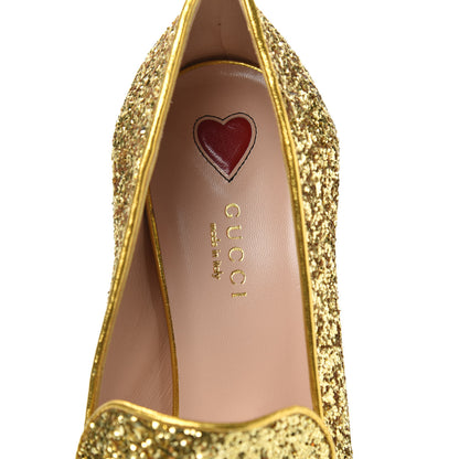 Gucci Glitter Nappa Web Peyton 75mm Loafer Pumps 39.5 Oro Vecchio 7 of 8