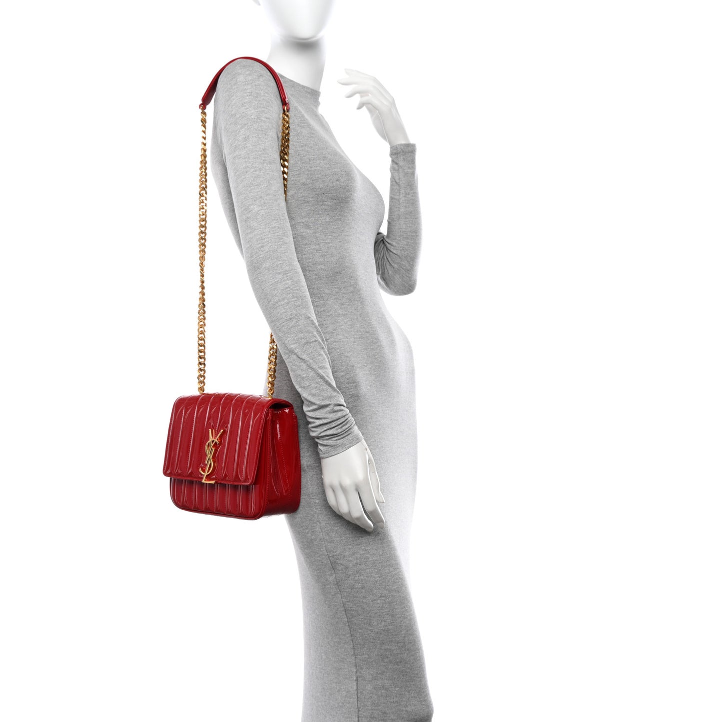 Patent Calfskin Matelasse Medium Vicky Chain Bag Rouge Eros
