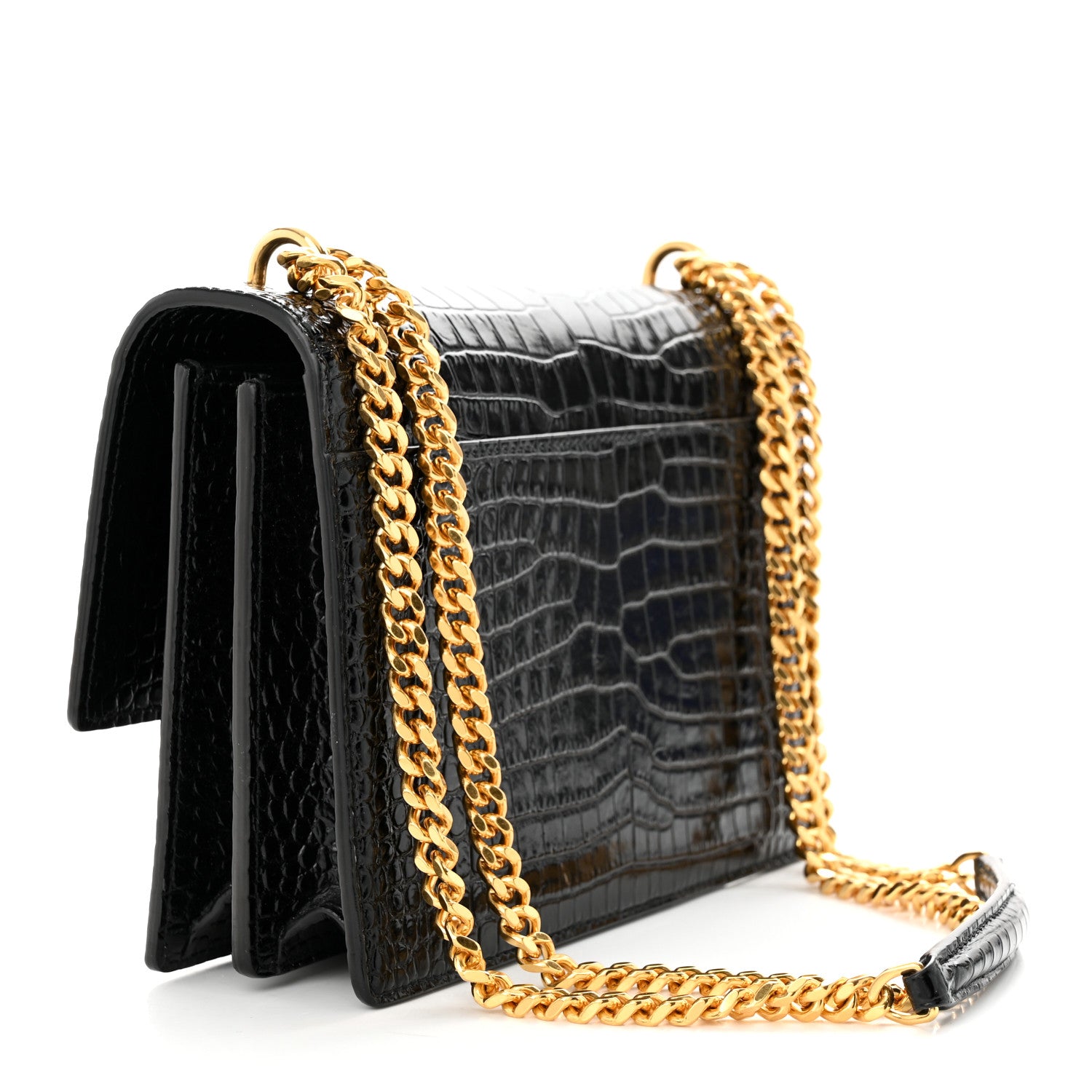 Saint Laurent Calfskin Crocodile Embossed Medium Monogram Sunset Black 3 of 10
