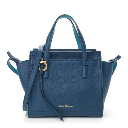 Salvatore Ferragamo Hammered Calfskin Double Handle Small Amy Tote Blue 1 of 10