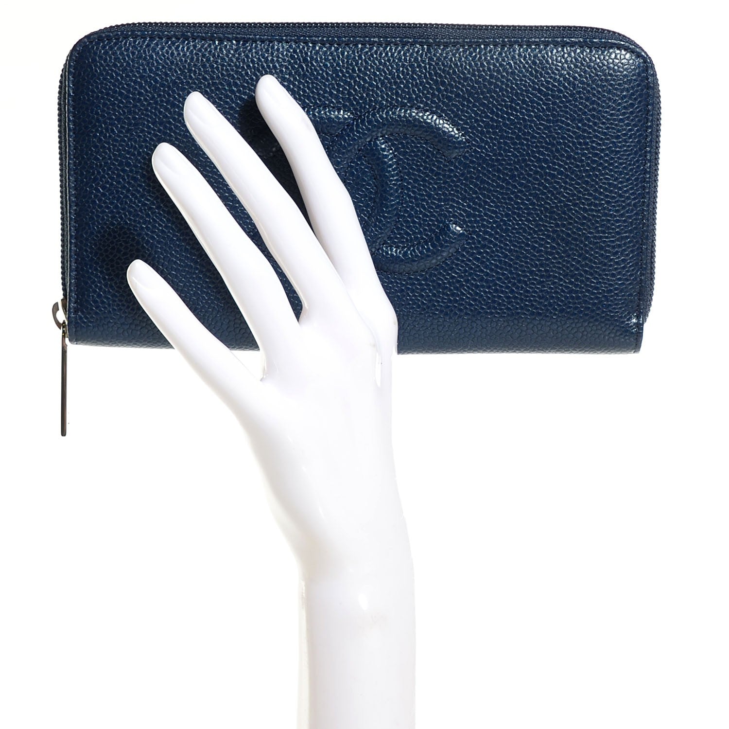 Chanel Caviar Large Timeless CC Zip Around Wallet Navy Blue 2 of 9