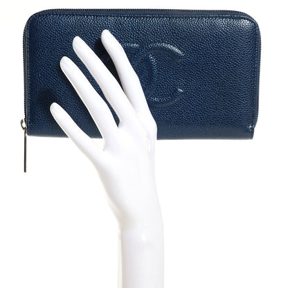 Chanel Caviar Large Timeless CC Zip Around Wallet Navy Blue 2 of 9
