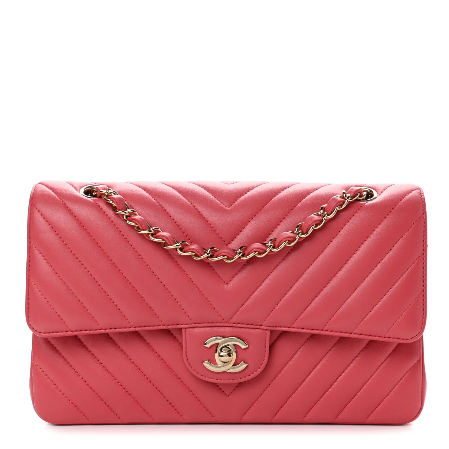 Chanel Lambskin Chevron Quilted Medium Double Flap Pink 1 of 10