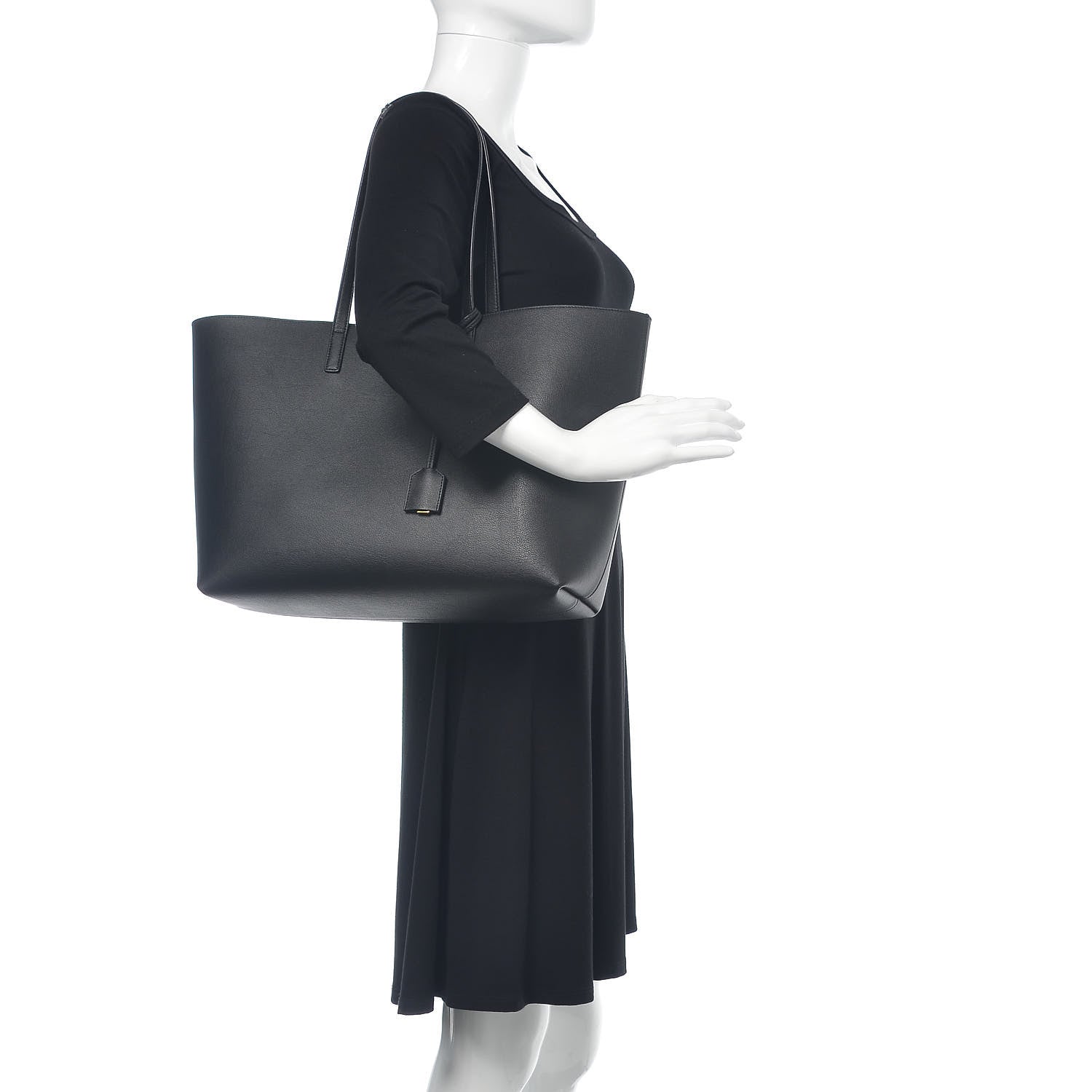 Saint Laurent Calfskin Large Leopard Print Shopping Tote Black 2 of 13