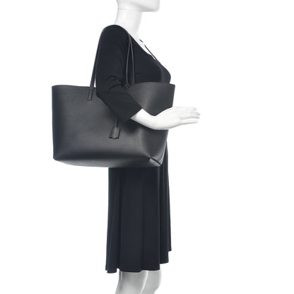 Saint Laurent Calfskin Large Leopard Print Shopping Tote Black 2 of 13