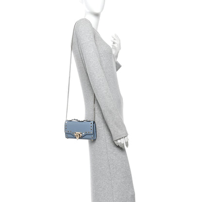 Valentino Garavani Pebbled Calfskin Rockstud Flip Lock Wallet On Chain Niagara 2 of 9