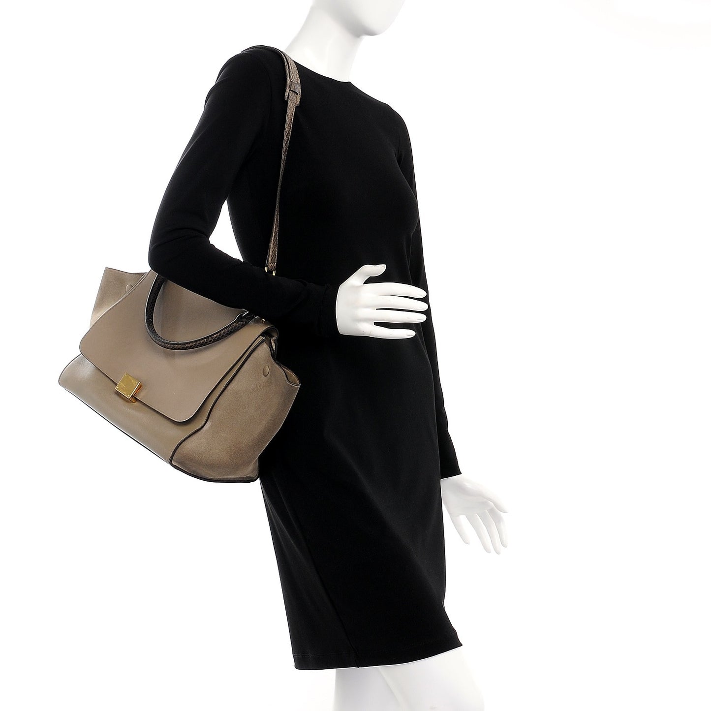 Calfskin Suede Whipsnake Medium Trapeze Black Dune