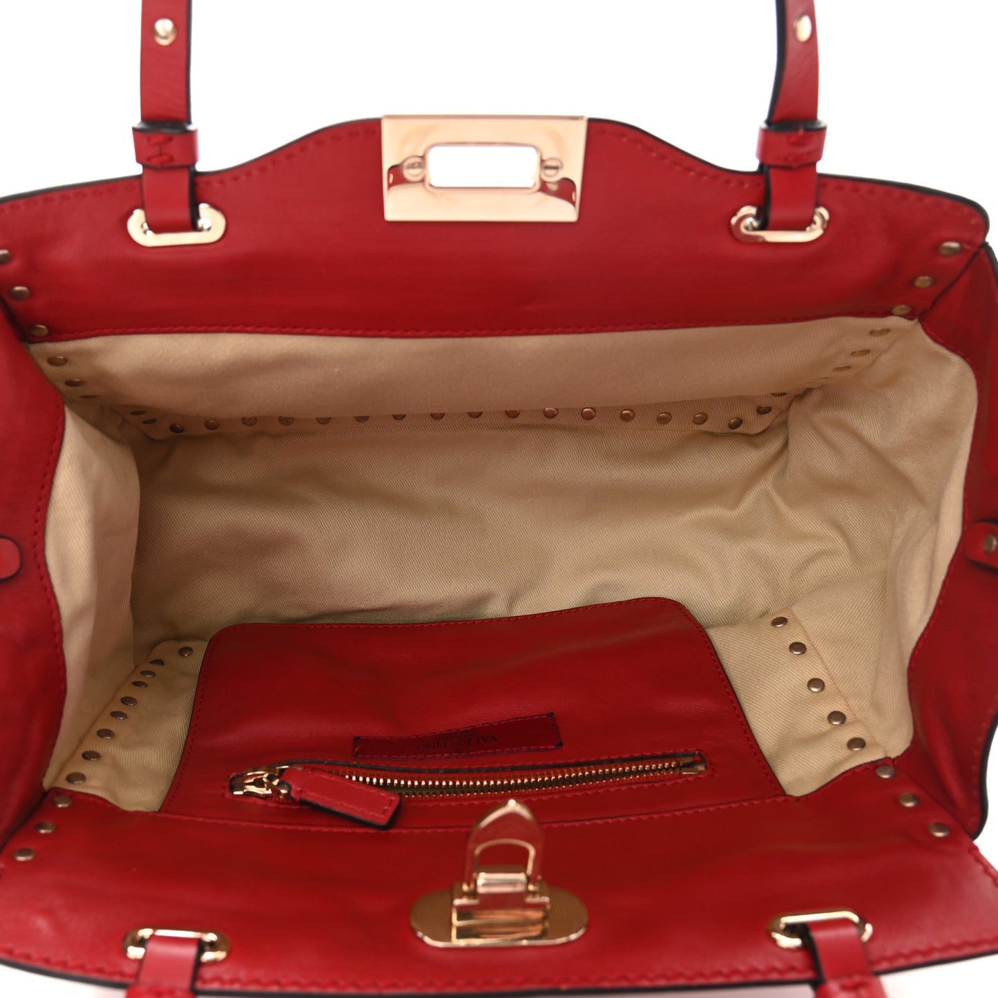 Vitello Small Rockstud Tote Rosso Valentino