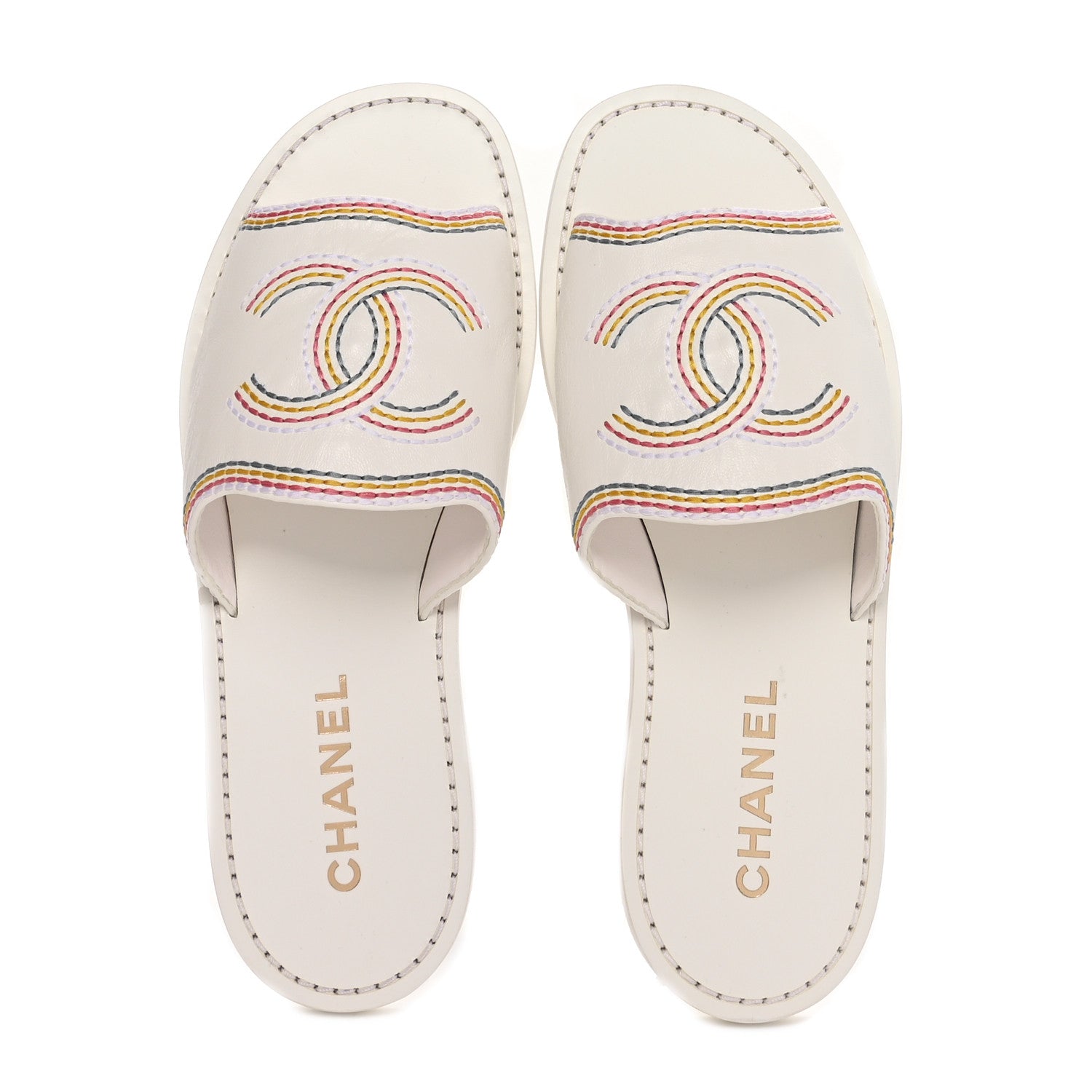 Chanel Calfskin Embroidered CC Sandal Mule 37.5 White 2 of 9