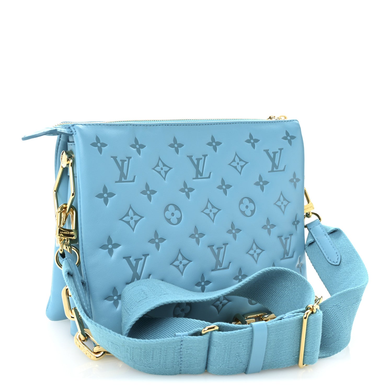 Louis Vuitton Lambskin Embossed Monogram Coussin PM Turquoise