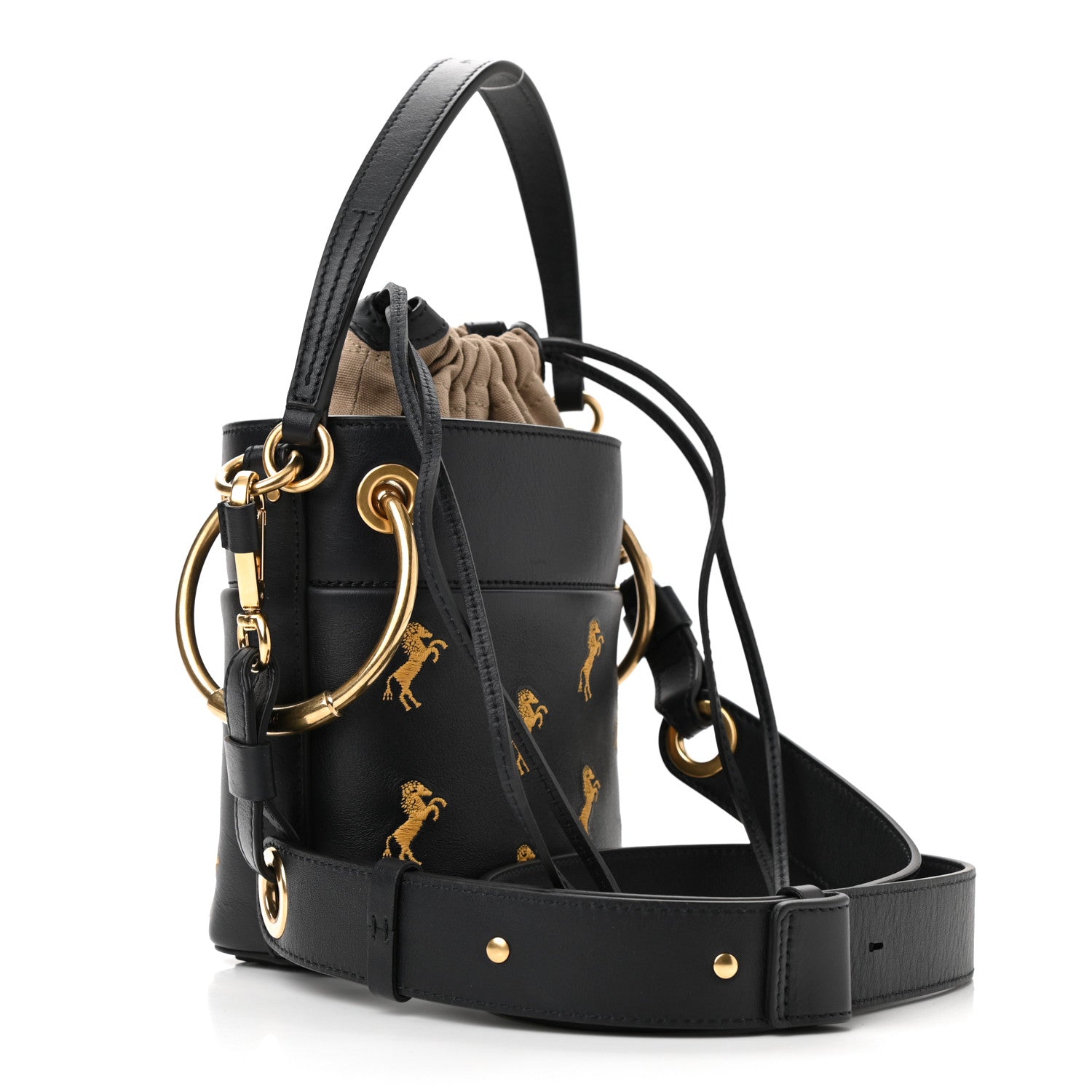 Chloe Smooth Calfskin Little Horses Embroidered Mini Roy Bucket