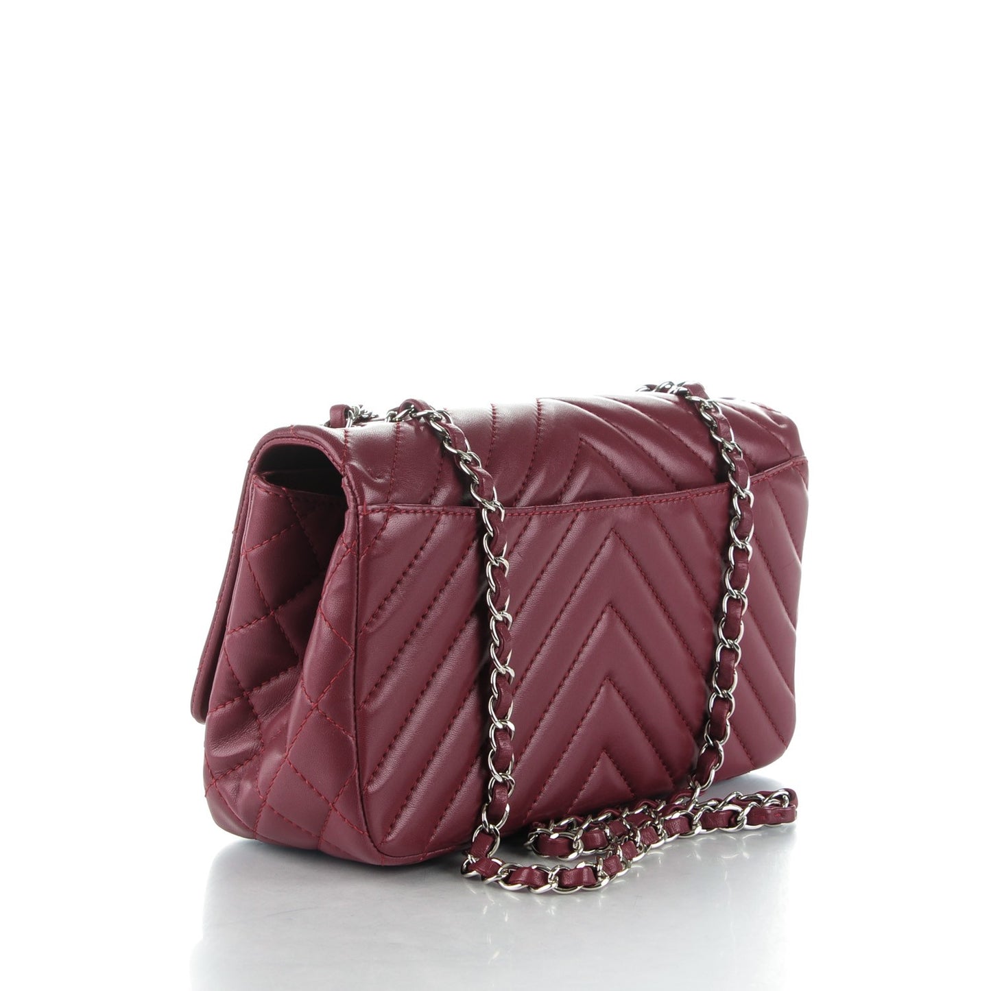 Lambskin Chevron Medium Single Flap Dark Red