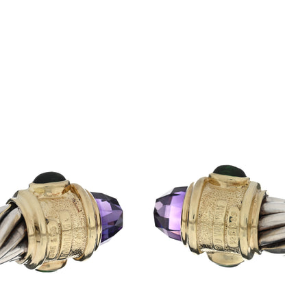 David Yurman Sterling Silver 14K Yellow Gold Amethyst Pink Green Tourmaline 10mm Cable Renaissance Bracelet 3 of 3