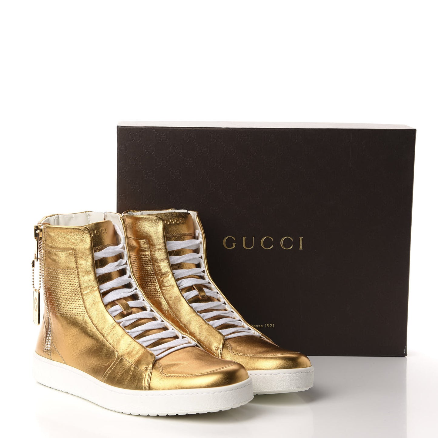 Metallic Nappa Silk Mens Dog Tag High Top Sneakers 10 Oro