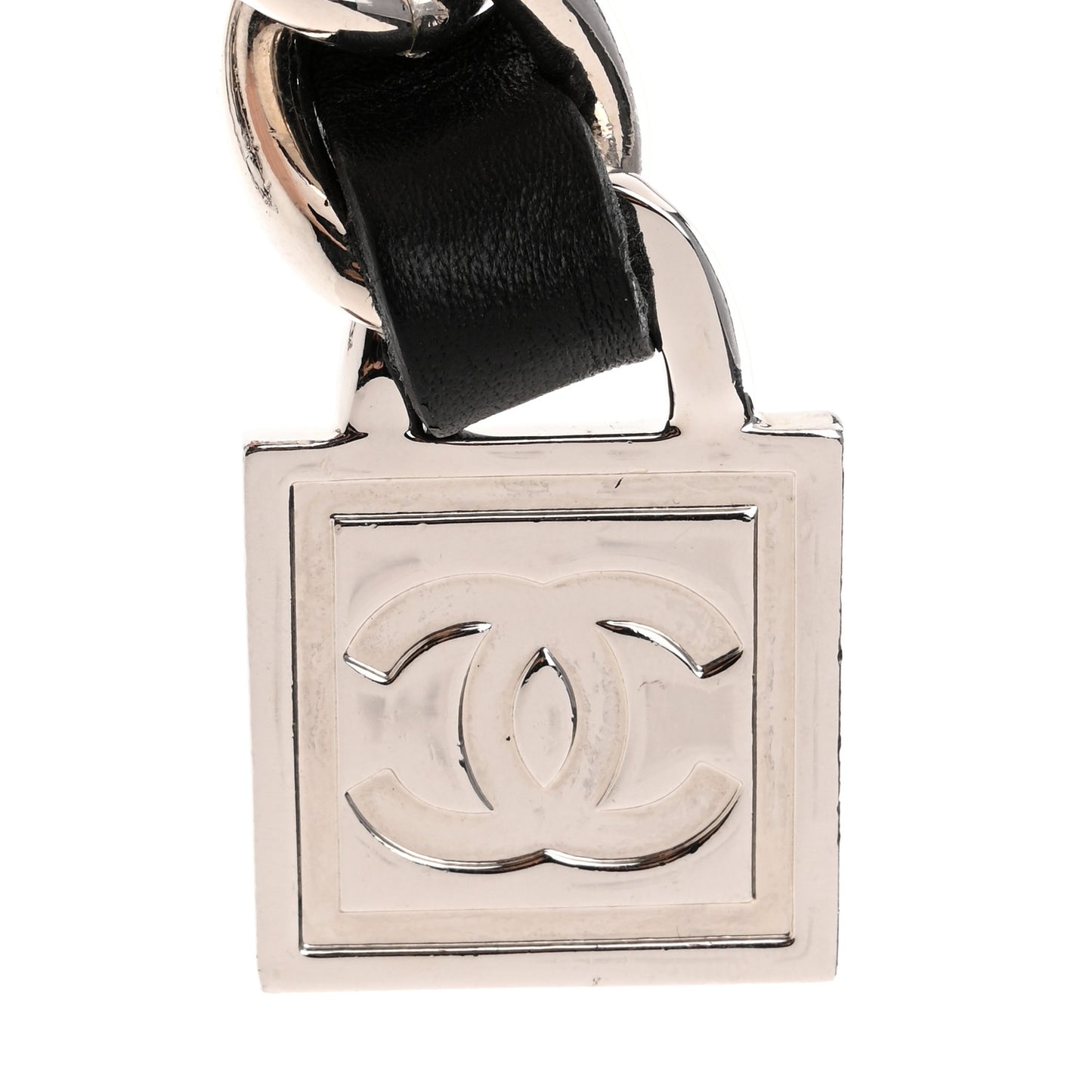 Lambskin CC Chain Belt Black Silver