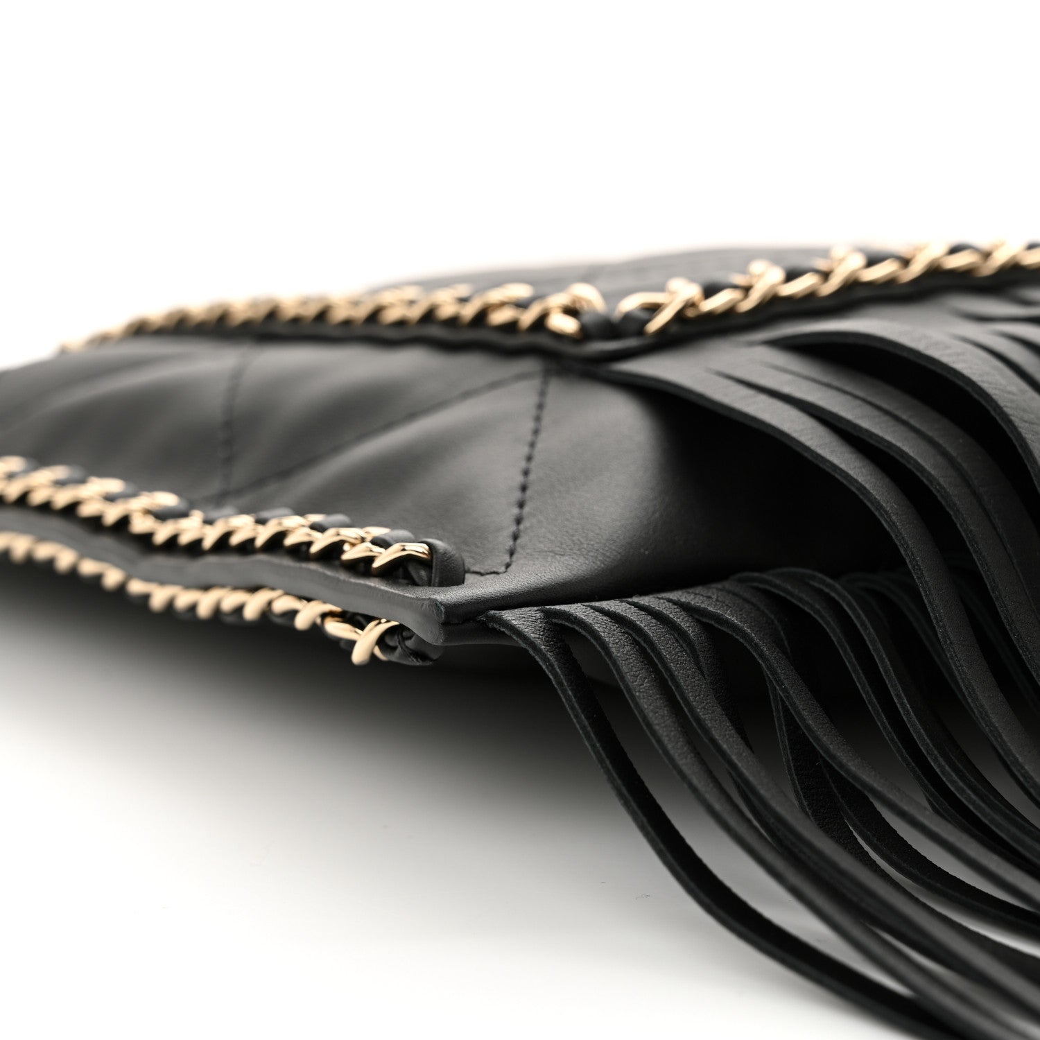 Chanel Calfskin Quilted Fringe Small Shopping Bag Black 9 of 10