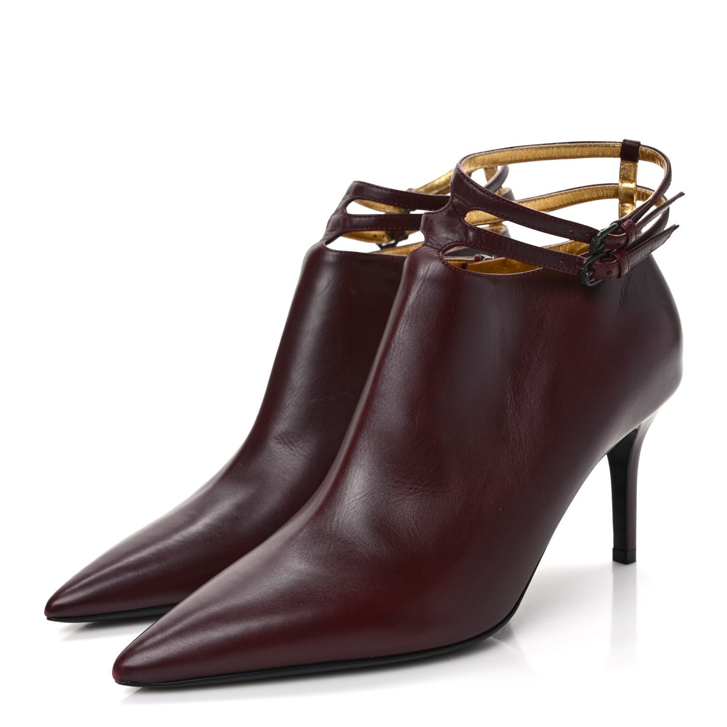 Bottega Veneta Gleam Calfskin Ankle Strap Mid Heel Booties 38.5 Barolo 3 of 7