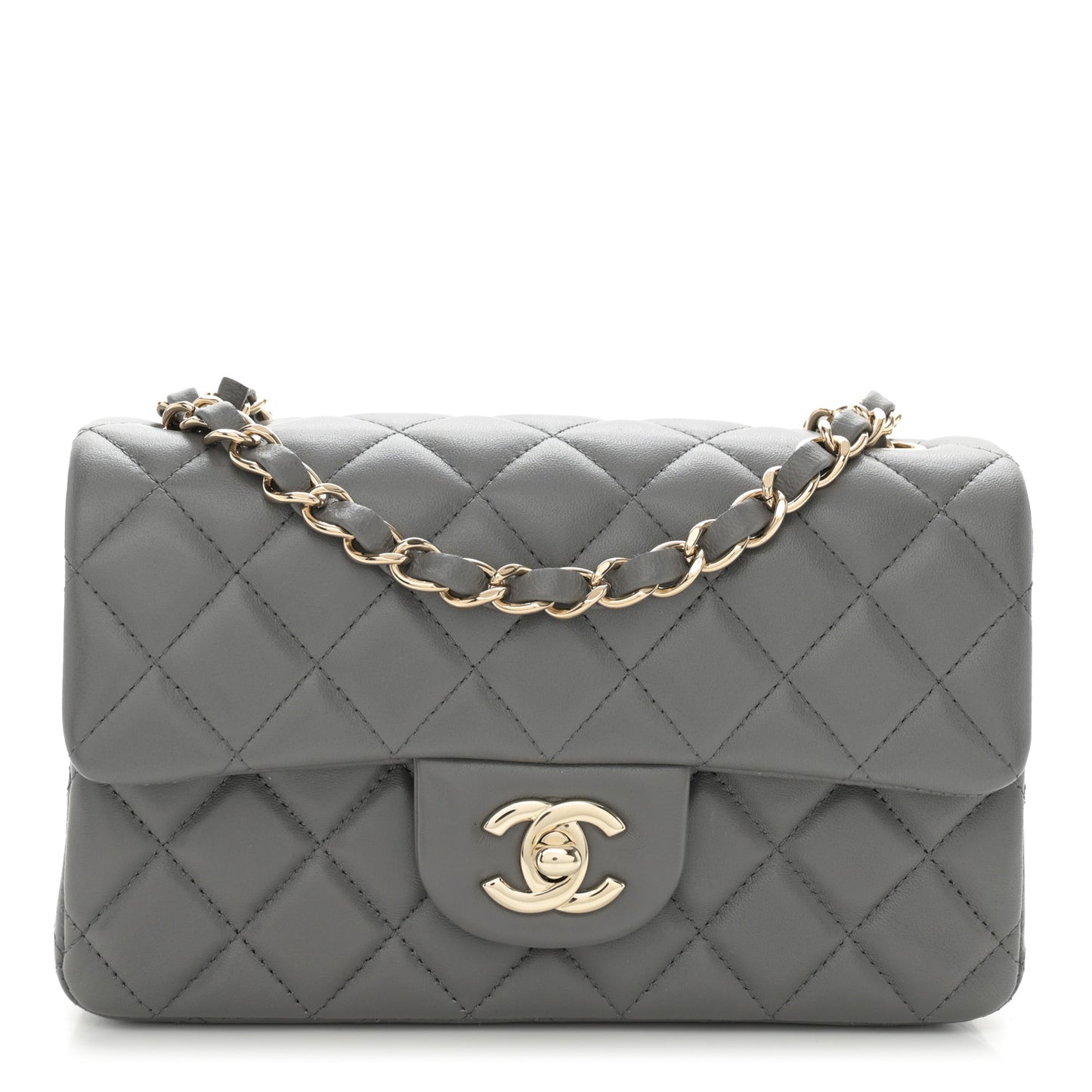 Lambskin Quilted Mini Rectangular Flap Dark Grey