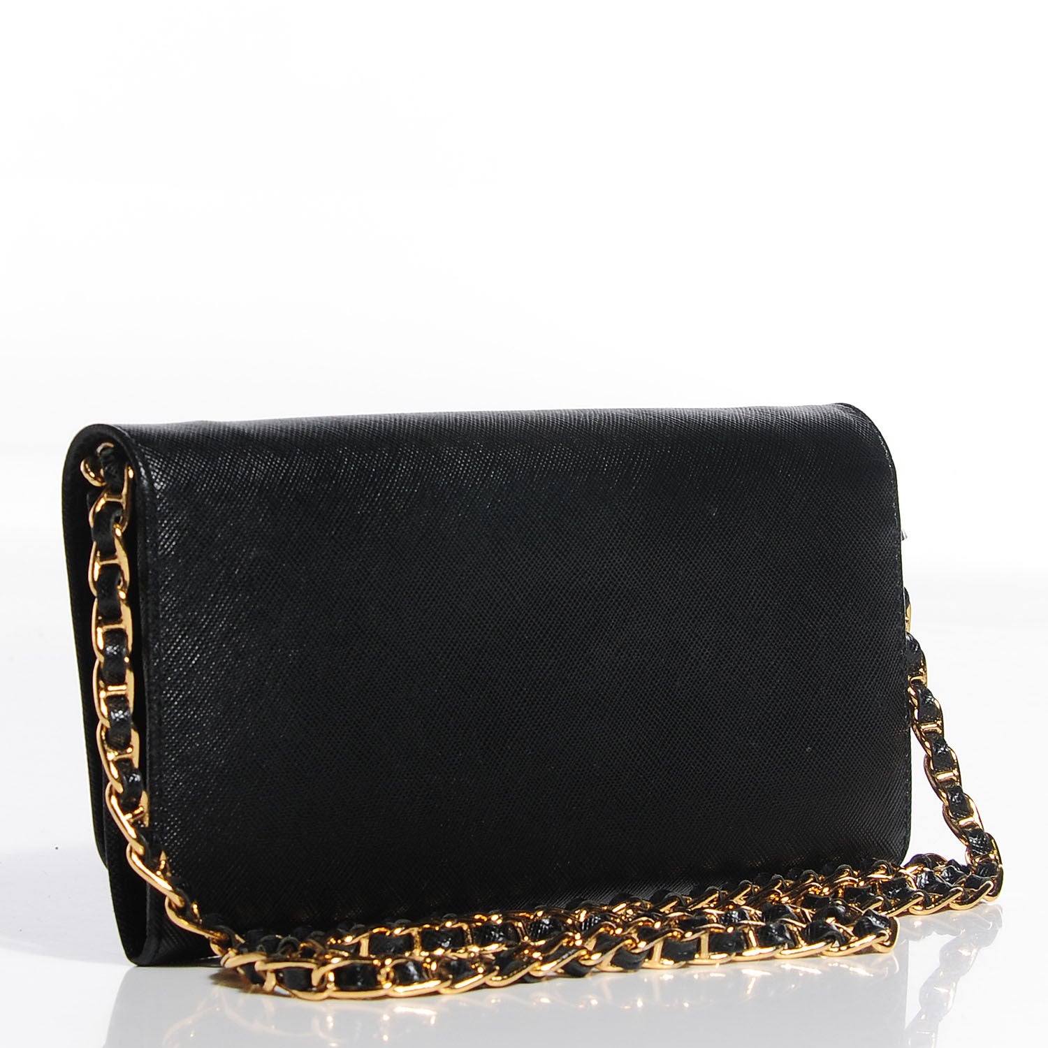 Prada Saffiano Metal Oro Chain Wallet Nero Black 12 of 18