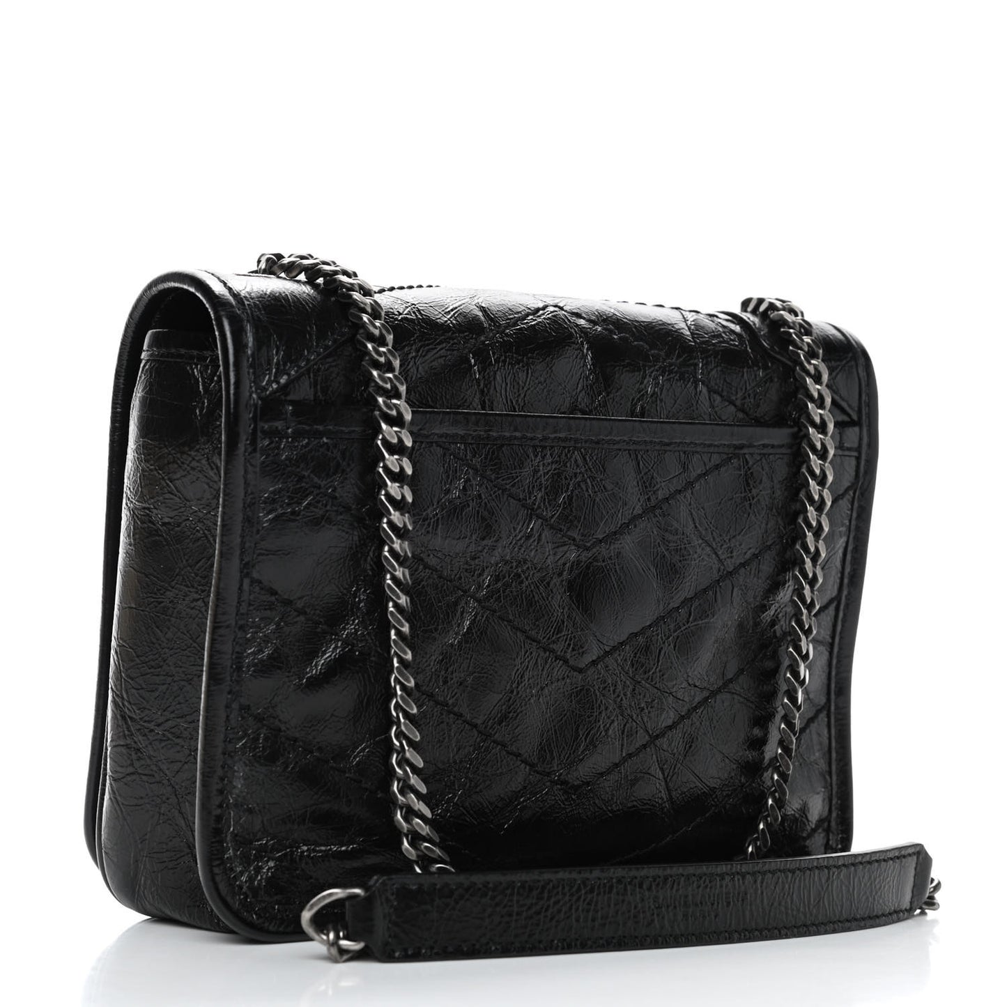 Crinkled Calfskin Matelasse Monogram Niki Chain Wallet Black