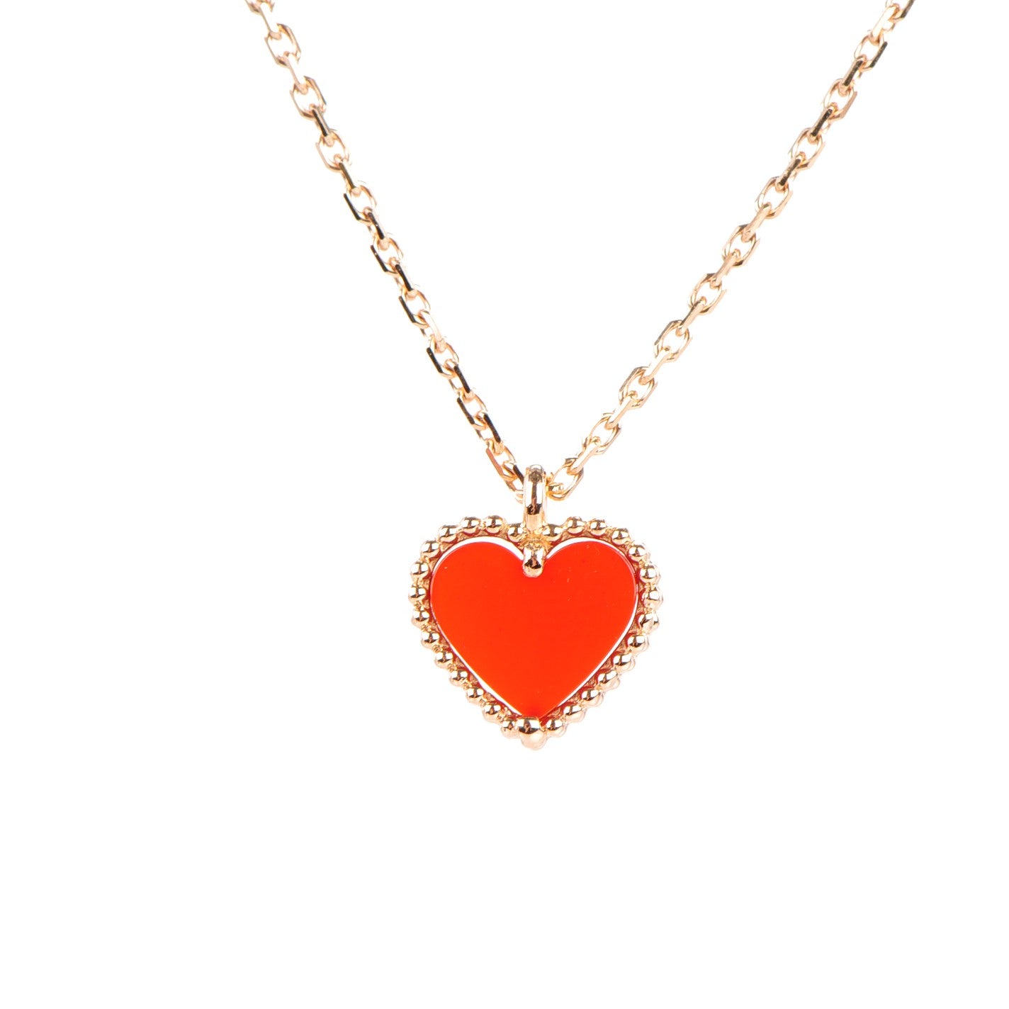 18K Rose Gold Carnelian Sweet Alhambra Heart Pendant Necklace