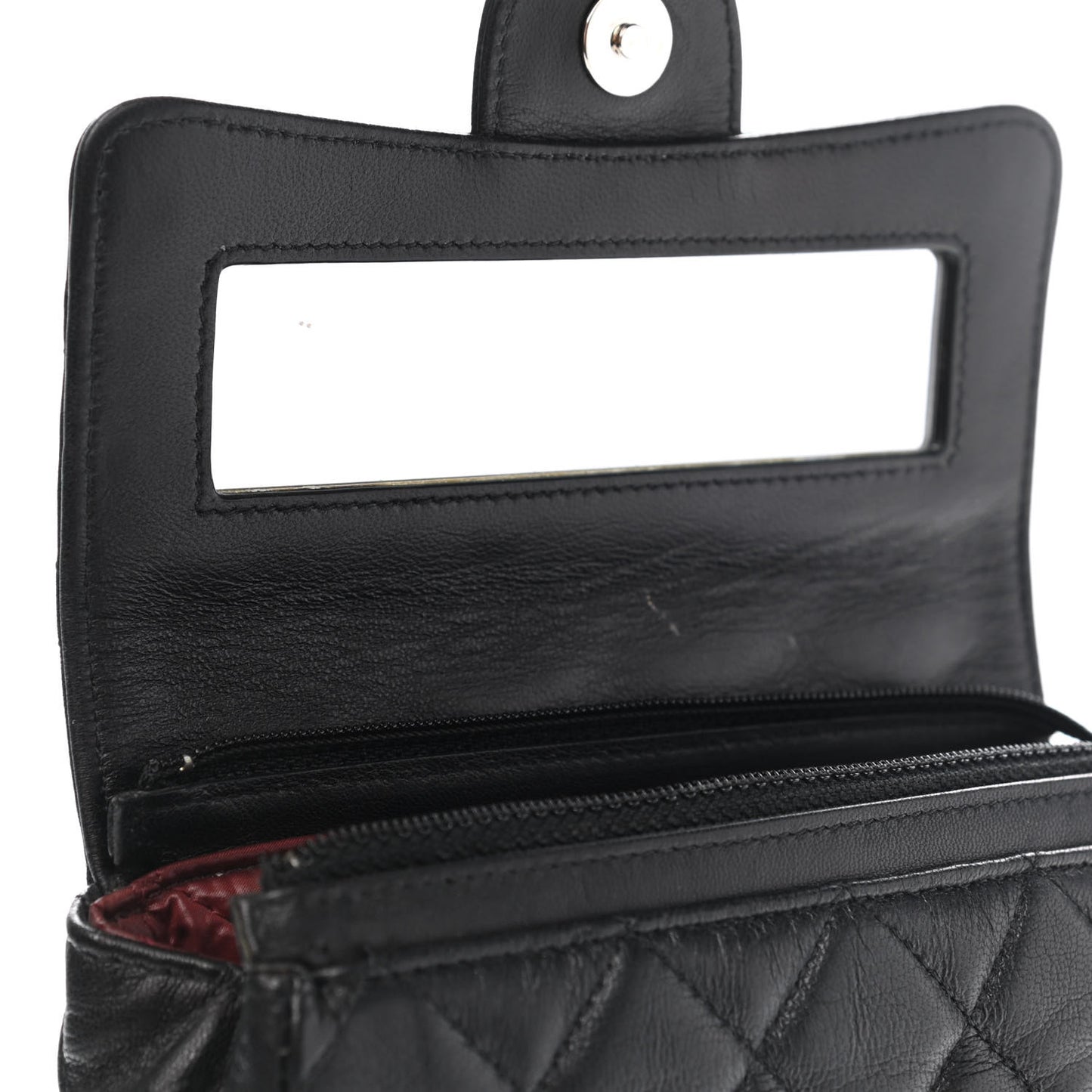 Lambskin Quilted Flap Cosmetic Case Black