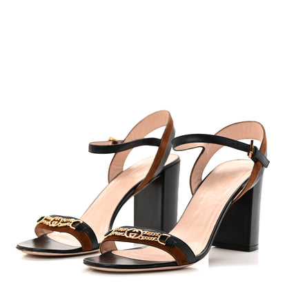 Gucci Calfskin Suede Ava Chain Heel Sandals 39.5 Black 4 of 8