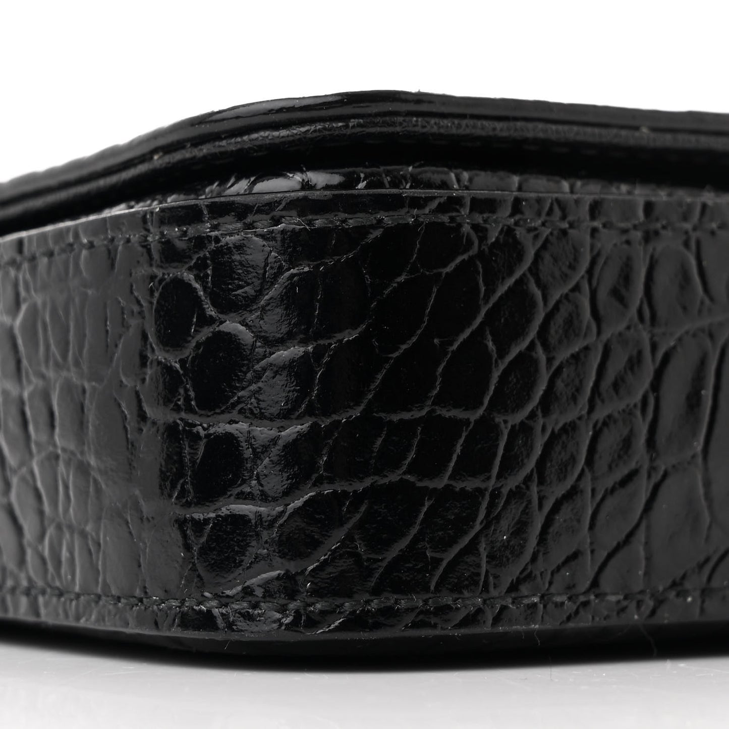 Calfskin Crocodile Embossed Palace Wallet On Chain Black
