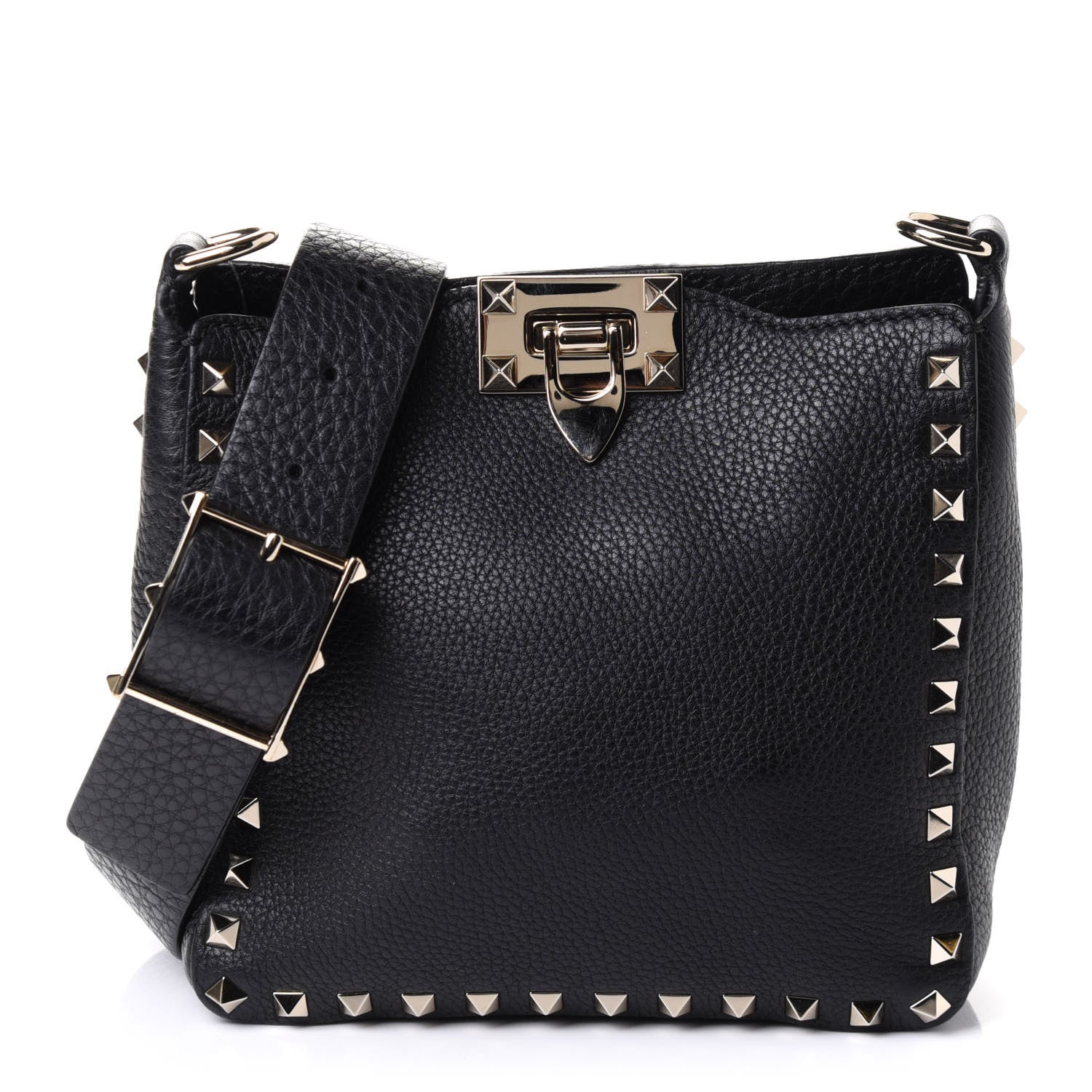 Valentino Garavani Pebbled Calfskin Mini Rockstud Flip-Lock Messenger Bag Black 1 of 4