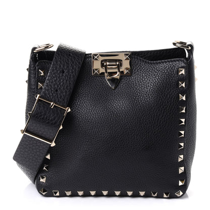 Valentino Garavani Pebbled Calfskin Mini Rockstud Flip-Lock Messenger Bag Black 1 of 4