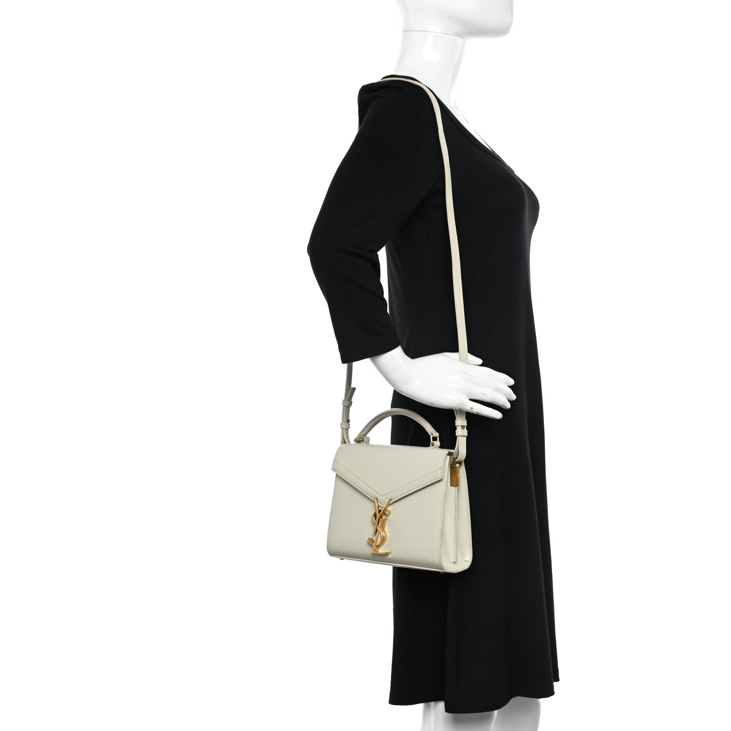 Saint Laurent Grain de Poudre Mini Classic Monogram Cassandra Top Handle Vintage White 2 of 13