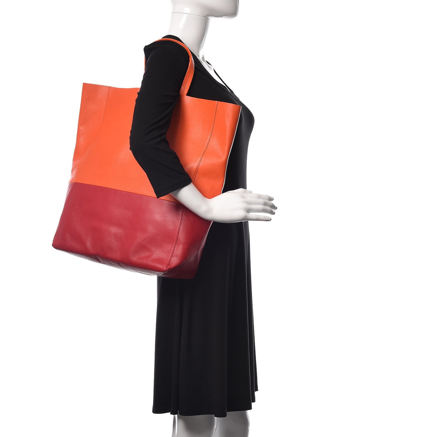 Lambskin Vertical Bi-Cabas Orange Magenta