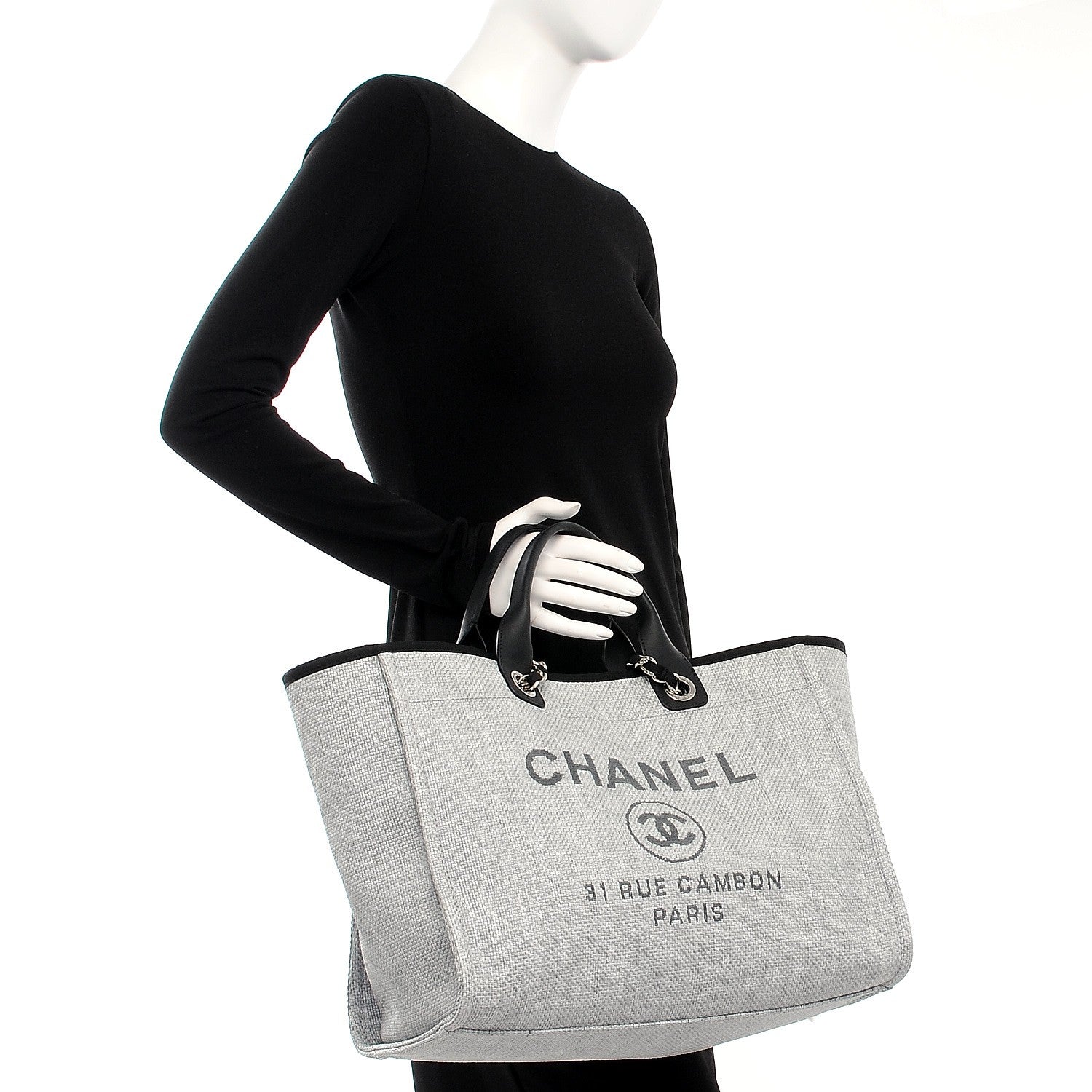 Chanel Canvas Large Deauville Tote Grey 3 of 8