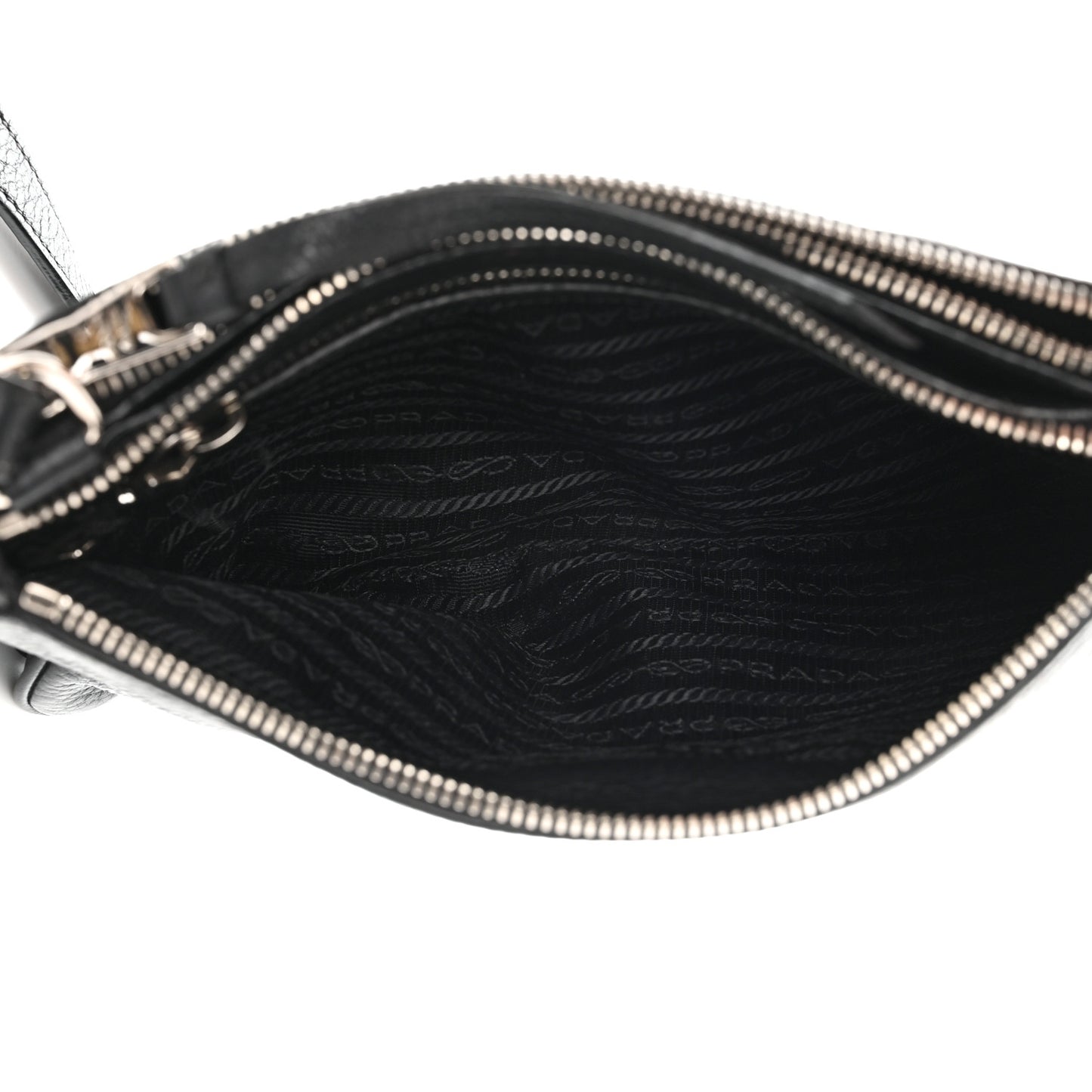 Vitello Daino Double Zip Crossbody Bag Black