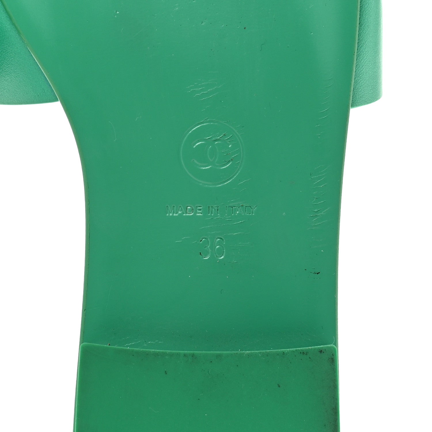 Chanel Calfskin Patent Calfskin Logo Mules 36 Green White 1885251